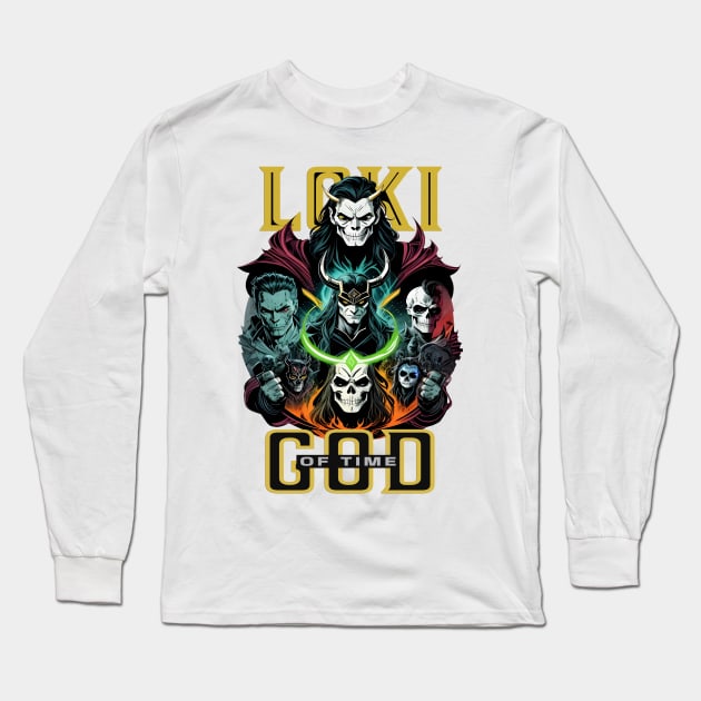 Skull Loki God of Time Long Sleeve T-Shirt by SkullTroops